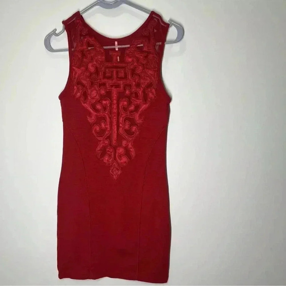 Free People Womens XS Lace Braided Bodycon Sleeveless Pencil Red Dress - Picture 3 of 9